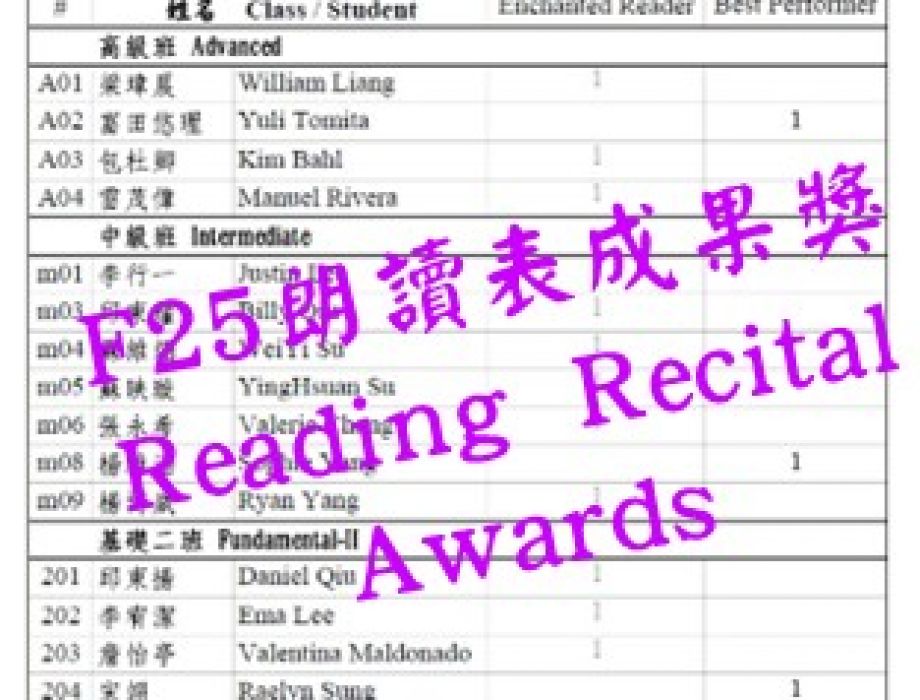 F25 朗讀表演成果獎 Reading Recital Awards
